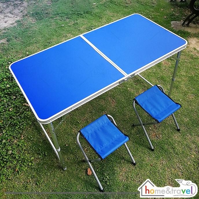 HOVELSHOP Meja Lipat Koper HPL Aluminum Portable Set 2 Kursi Serbaguna