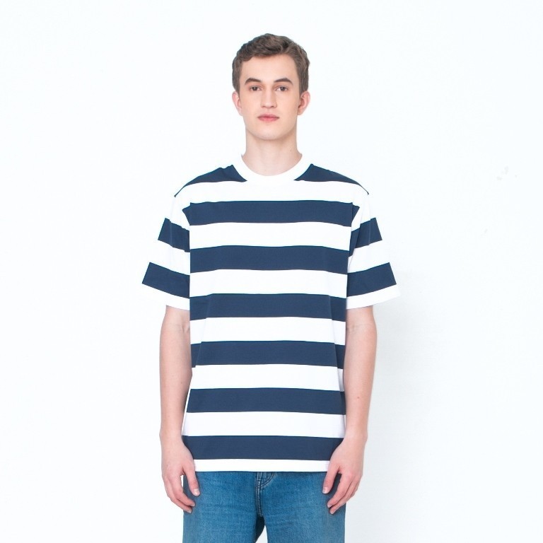Erigo T-Shirt Stripe Dodford Wide Striped Navy - Kaos Unisex
