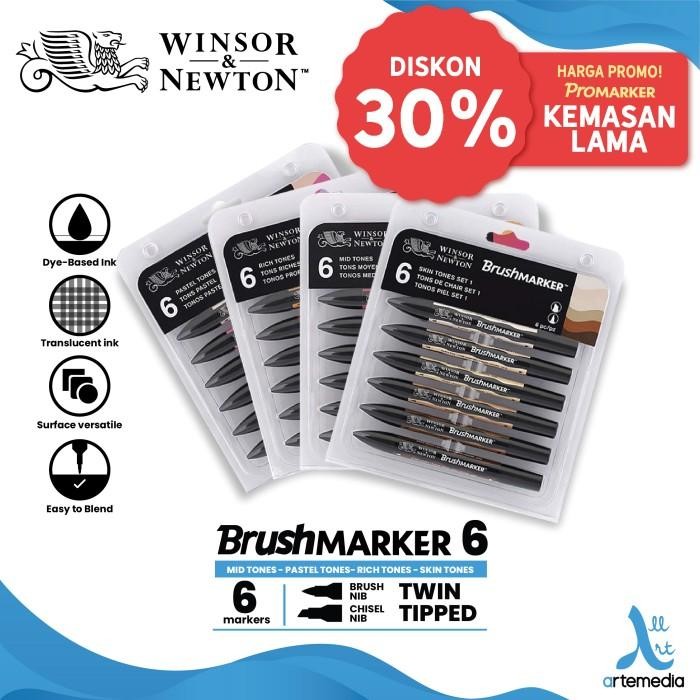 

TERBARU Brush Marker Winsor & Newton Promarker Brush Pen Set 6 Dual Point
