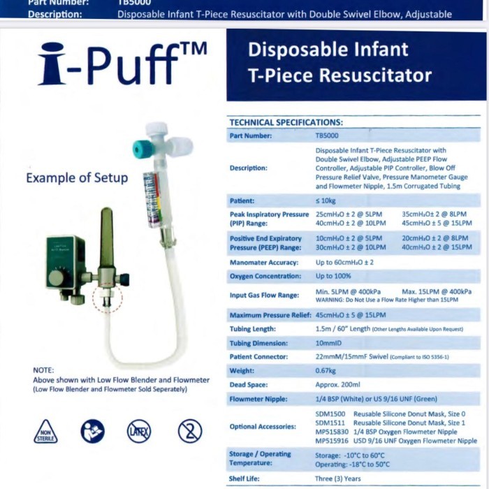 I Puff Disposable Infant Resusitasi T Piece Resuscitator With Mask Murah