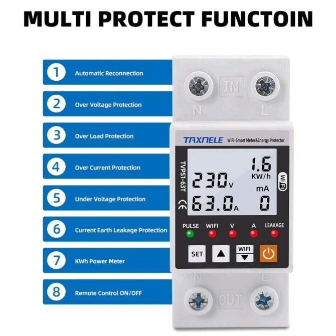 MCB ELCB Wifi Smart Tuya Energy Listrik Meter KWH Protector Switch