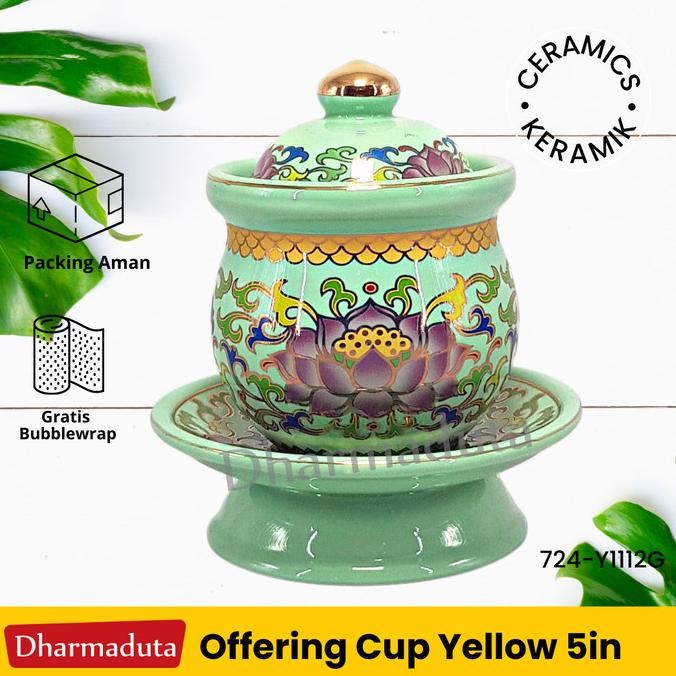 Buruan serbu] Cangkir Gelas Puja Air Persembahan Kwan Im Guanyin Hijau Keramik