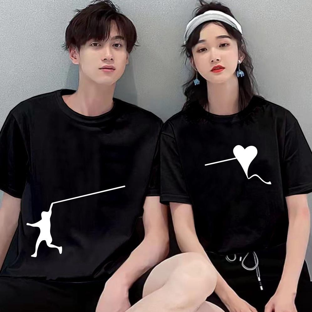 Terlaris Kaos Atasan Couple Pasangan Love Layang  Pria Wanita Lengan Pendek Katun 30S Trendy Kekinia