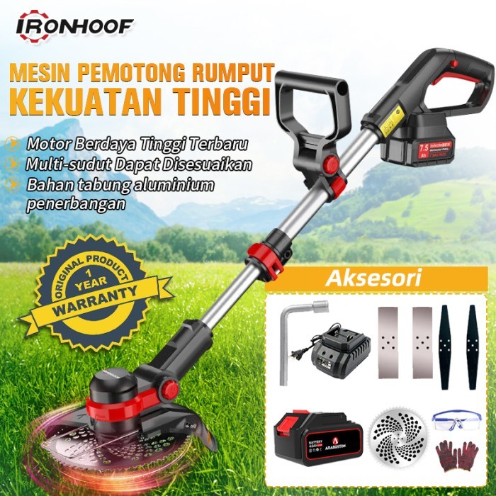 IRONHOOF Mesin Potong Rumput 48V Mesin Pemotong Rumput Listrik Baterai