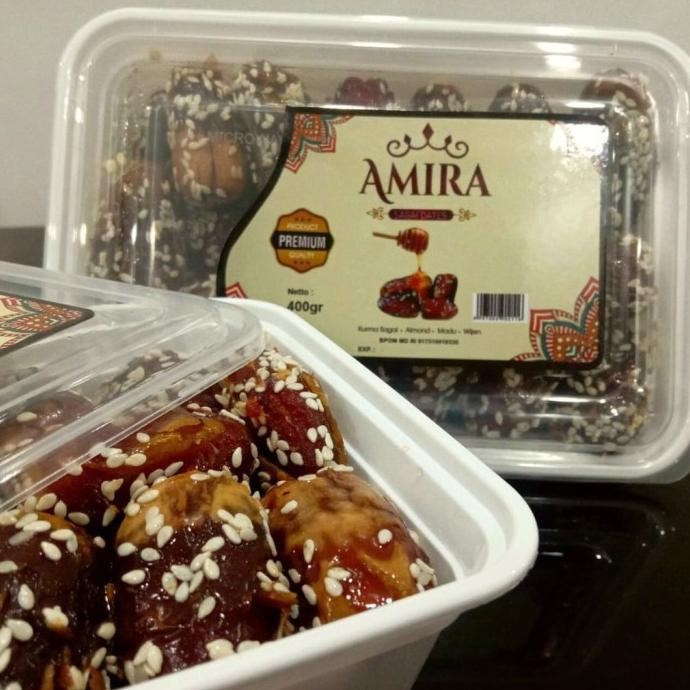 

Baru Amira - Kurma Sagai Asli Lapis Madu Wijen Almond Premium 400Gr