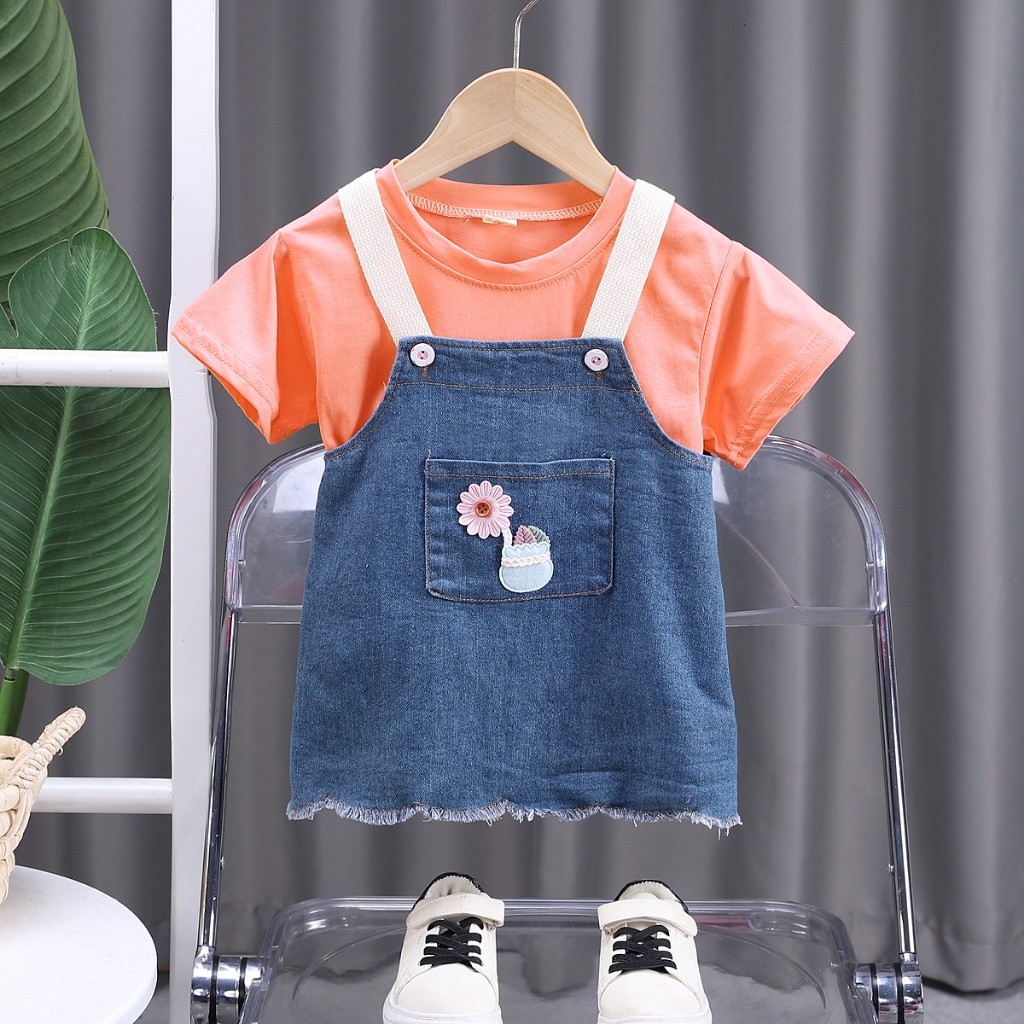 Discount Anak Bayi Setelan Merah Perempuan Baju Kodok Jins Anak Perempuan Baju Kodok 2In1 Rok Jins