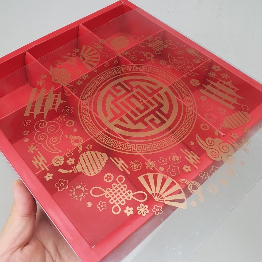 BR - (5 Pcs) Kotak Kue Box Dus Egg Tart Pie Dus Sekat 9 Imlek CNY Kardus Tempat Kue Packaging Hamper
