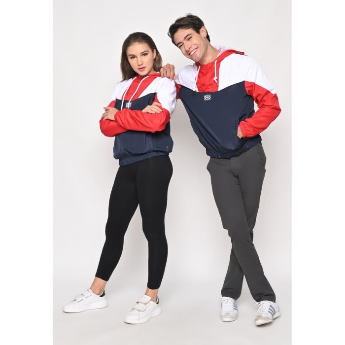 Murah Skelly Jacket Parasut Wanita Trail Anora Half Zip Nylon Biru Dongker Non COD