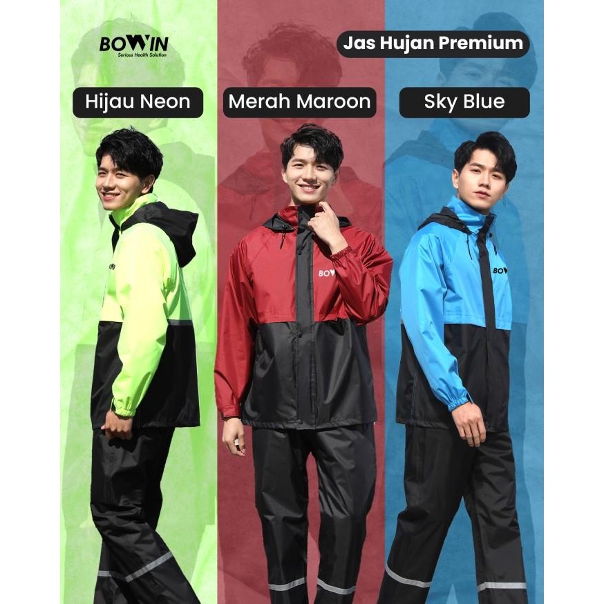 BOWIN JAS HUJAN PREMIUM 3D CUTTING - ANTI BAKTERI & WINDPROOF