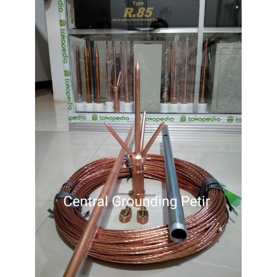 Penangkal Petir 1 Tombak Trisula +Rod Full Tembaga +30 Mtr Kabel Bc 25