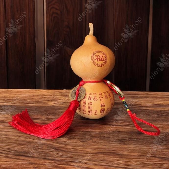 {{{{}}] Buah Wu Lou Kering Ornamen Koin I Ching dan Tali Misty Fengshui Wulou