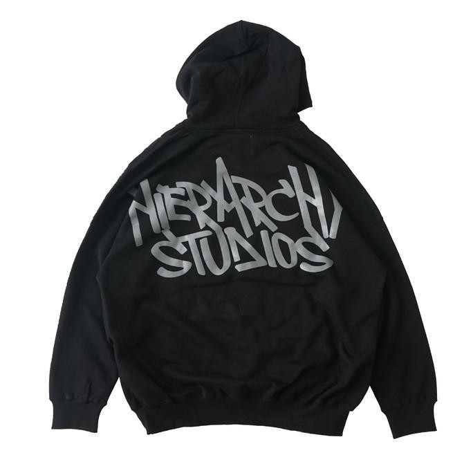 Hierarchy Studios - Black Graffiti Wide Logo Oversized Hoodie Berkualitas