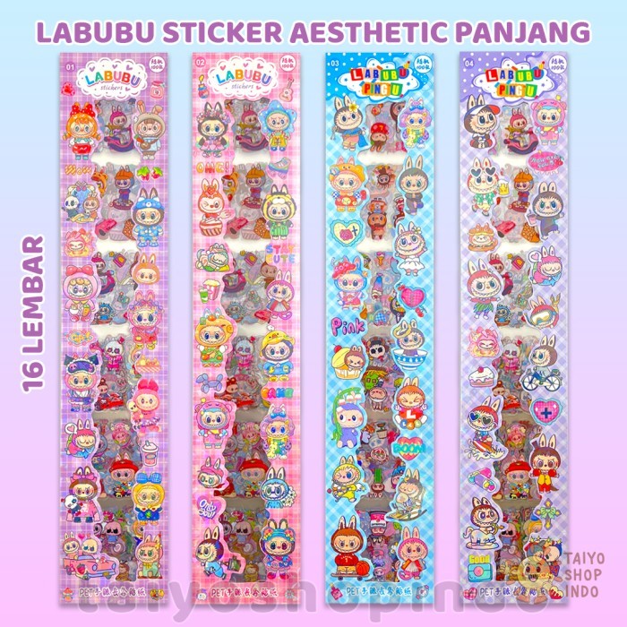 

Taiyo Labubu Sticker Aesthetic Panjang 6X36Cm 2D Stiker Pack Isi 16 Lembar Premium Waterproof Deco