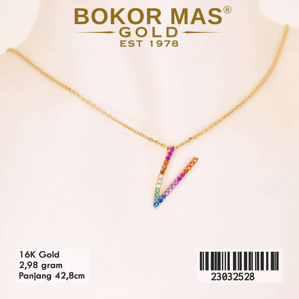 BokorMas Gold Kalung Siem Huruf V Variasi Permata Emas Asli kadar 16K karat 23032528