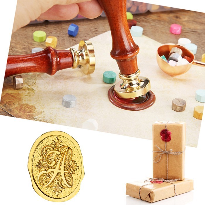 

Wax Seal Stamp Wood Handle - Stempel Sealing Lilin Vintage Huruf A - Z