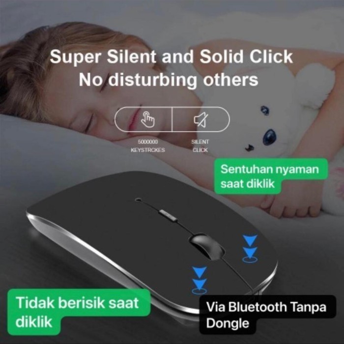 MOUSE BLUETOOTH WIRELESS TANPA DONGLE USB SILENT