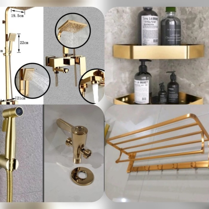 Paket kamar mandi warna gold / Asesoris kamar mandi gold / shower