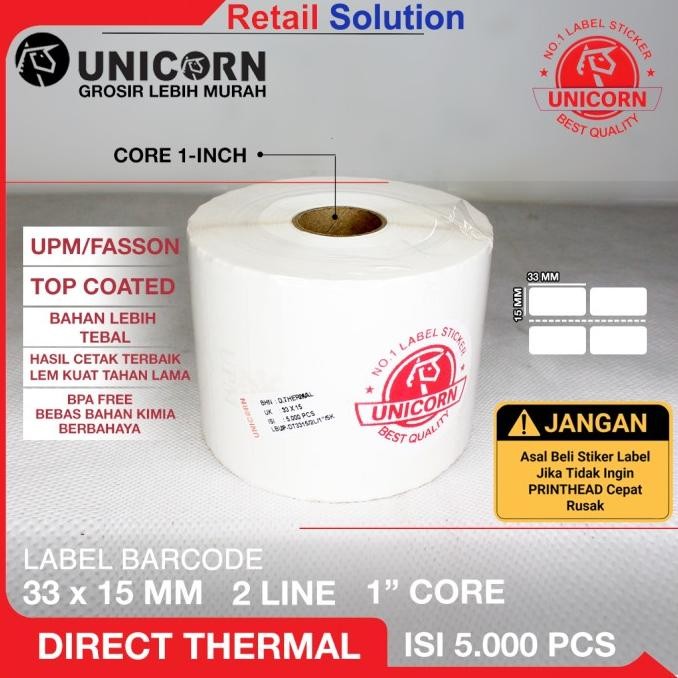 

Sale Stiker Label Barcode Thermal 33X15 Mm / 33 X 15 Mm / 33X15Mm Isi 5000