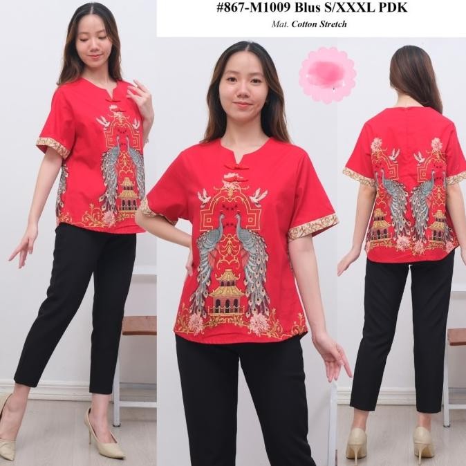 JH Blouse batik cheongsam wanita Imlek CNY Sincia big size jumbo katun