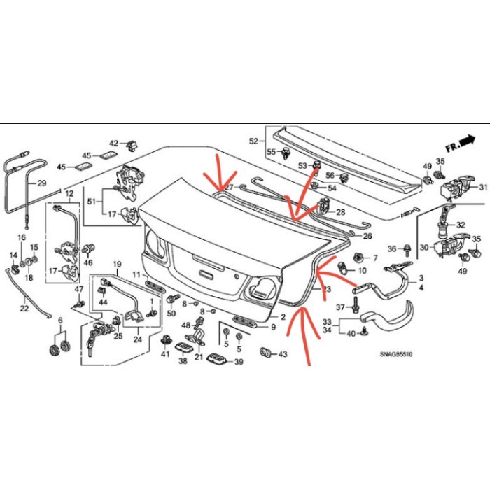 Karet Balon Bagasi Weatherstrip Trunk Lid Honda Civic FD 2006-2012