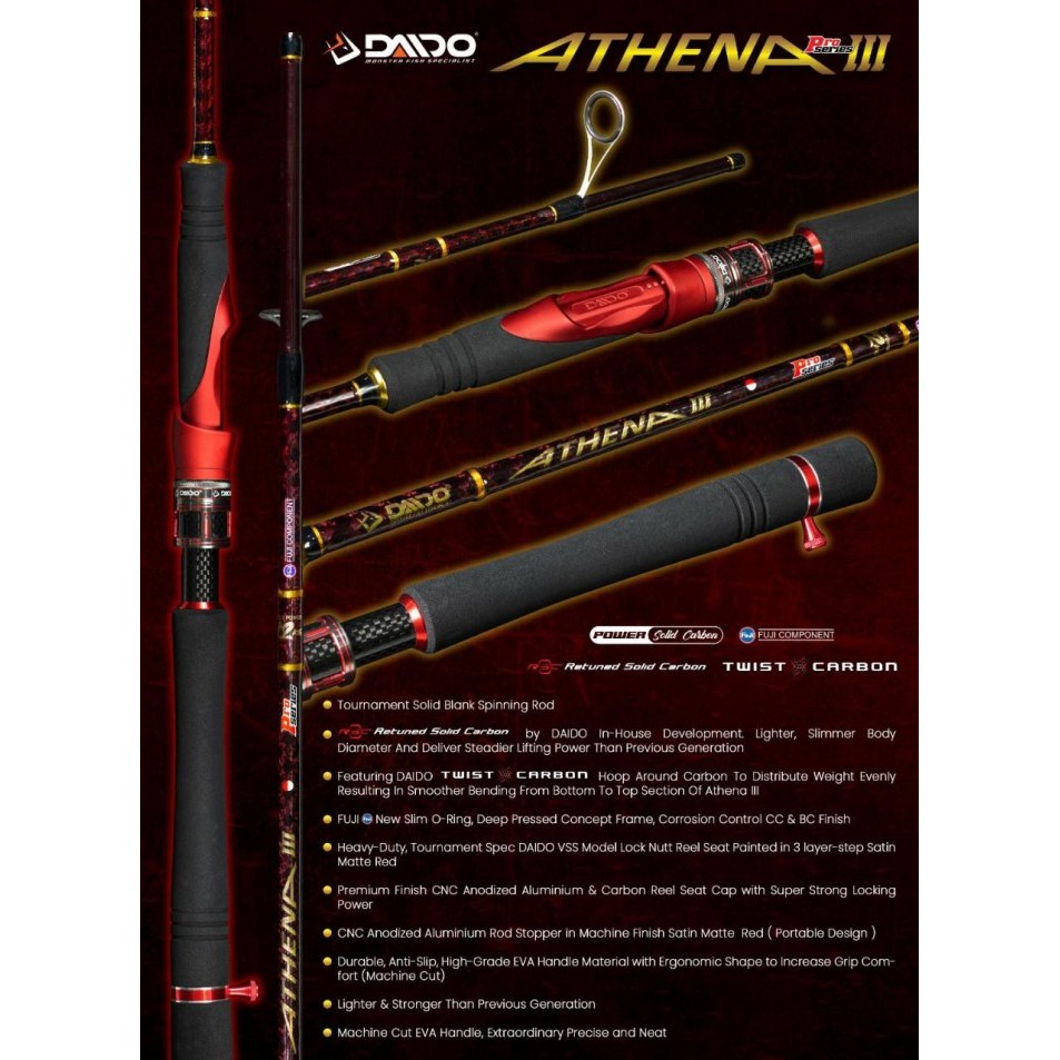 Set Pancing Joran Daido Athena Iii Carbon Solid (Gagang Full Eva) 150Cm 165Cm 180C