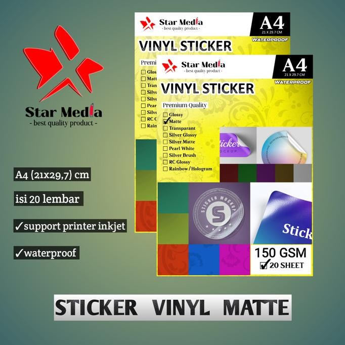 

sale! kertas sticker vinyl matte 150 gsm a4 isi 20 lembar waterproof