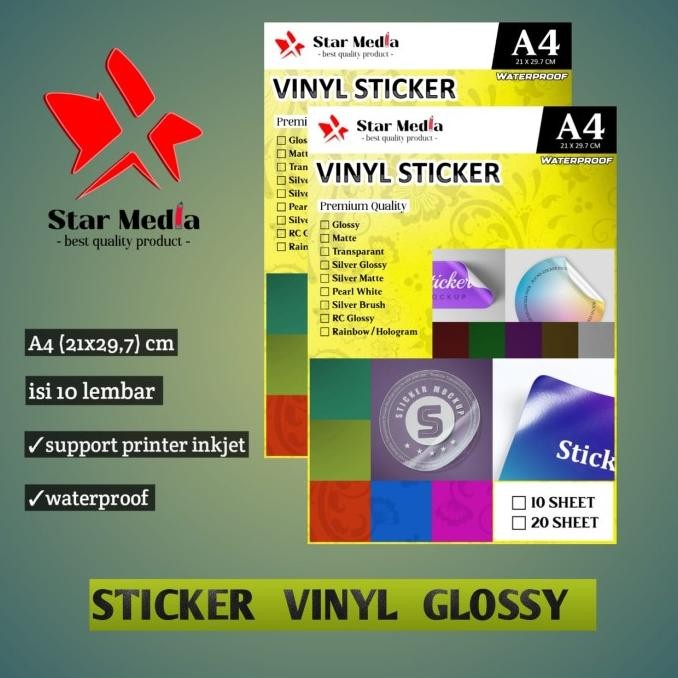 sale kertas sticker vinyl glossy isi 10 lembar a4/stiker vinyl waterproof
