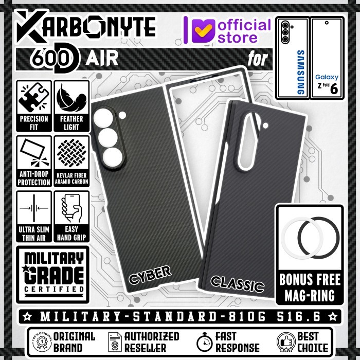 Casing Case Cover Samsung Galaxy Z Fold 6 Fold6 Karbonyte Air 600D Aramid Carbon Fiber Kevlar Ultra