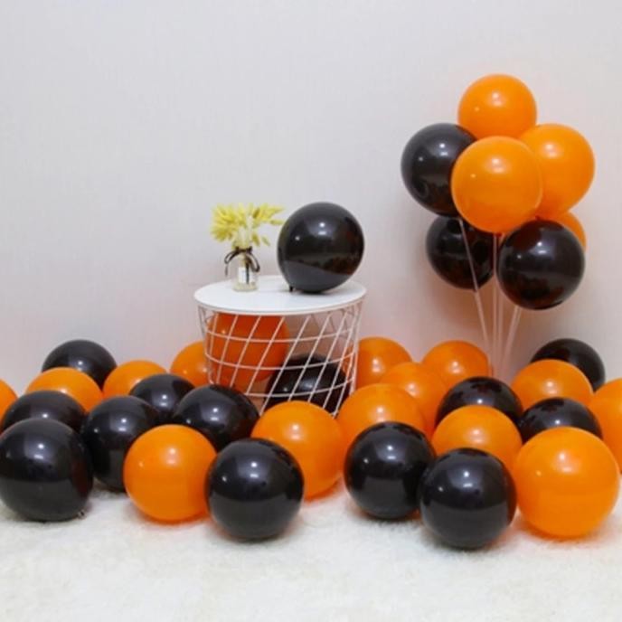 ><><><] Paket Balon Latex Tebal Doff Mix 30 pcs (Hitam dan Orange) 12 inch