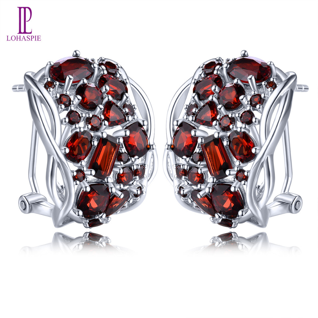 Lohaspie Jewelry Anting Jepit 6 Karat Asli Perak 925 Asli Anting Jepit Batu Delima Alami Anting Deli