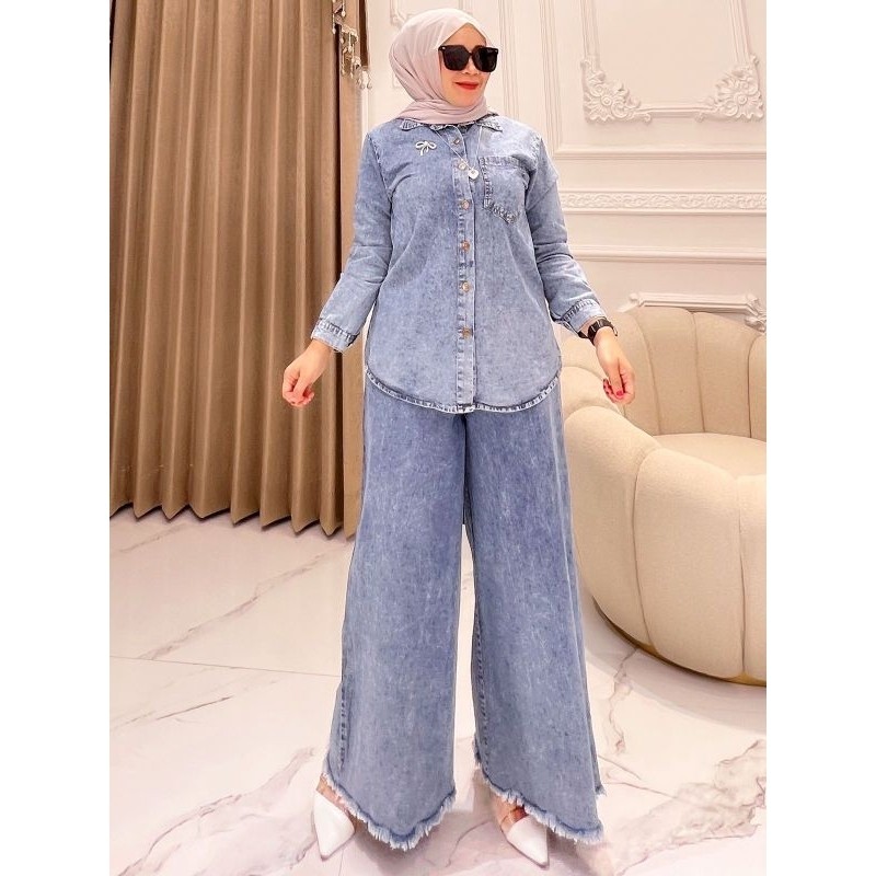 tunik zarra set celana denim/setelan terbaru/LD 120