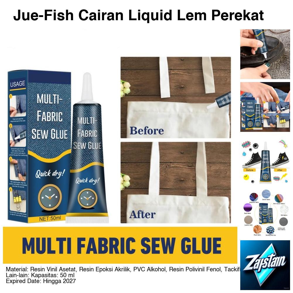 

Jue-Fish Cairan Liquid Lem Perekat Kain Kulit Sew Glue 50ml - N256