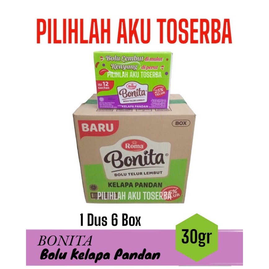 

Roma BONITA Bolu Lembut rasa KELAPA PANDAN - ( HARGA 1 DUS isi 6 box )