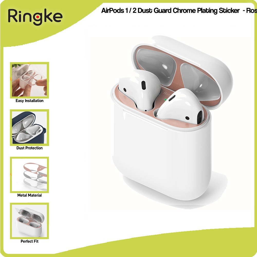 Ringke AirPods 1 / 2 Dust Guard Chrome Plating Sticker  Rose Gold (2pack) Stiker peliindung Anti Bar