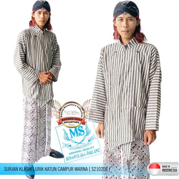 Baju Surjan Jawa Lurik Garis Hitam Putih