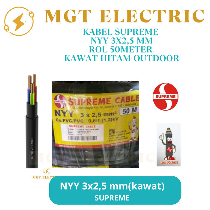 Kabel SUPREME NYY 3x2.5 50M / NYY SUPREME 3x2,5 mm kawat hitam 50Meter