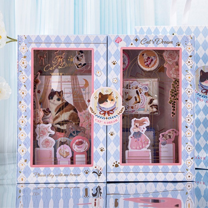 

9In1 Gift Set Jurnal Set The Cat Dream Diary Notebook + Paperbag 0720