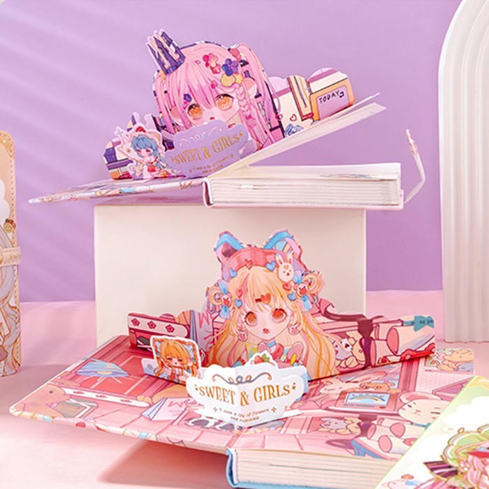 

Magnetic Notebook Pop Up Buku Diary Sweet Girl Holiday Pu Leather 0849