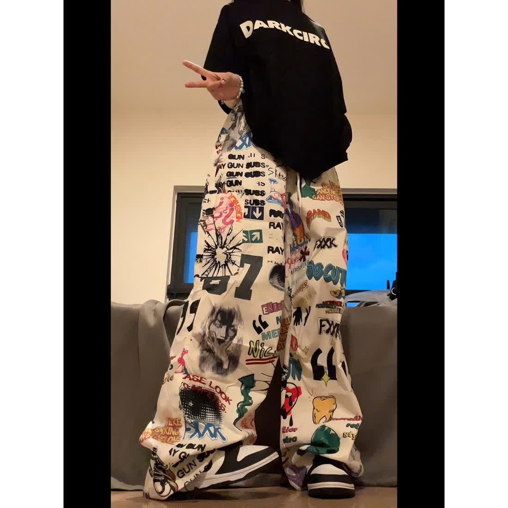 BOSB American Style hiphop Trendy Street Graffiti Cargo Pants Unisex Niche Retro Loose Wide-leg Casu