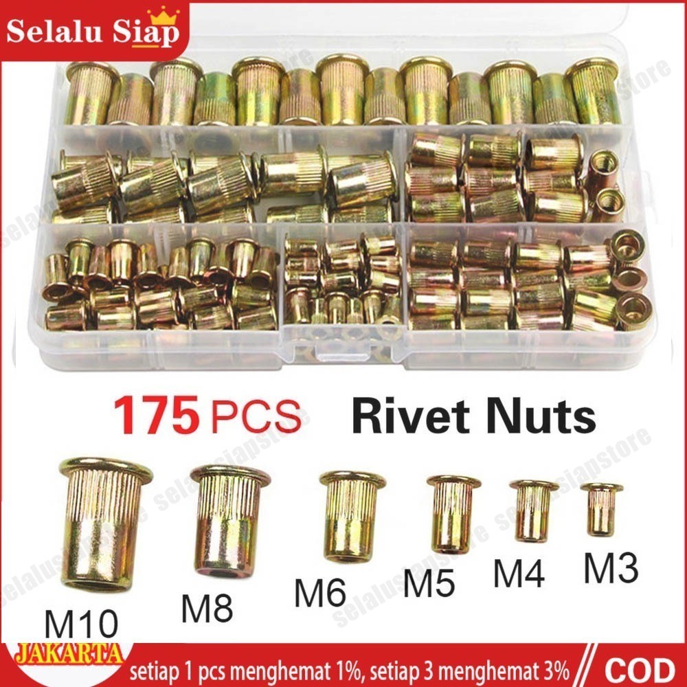 175Pc Rivet Nut Mur Tanam Rivnut Mur Furniture Nodown Uning Bei Carbon Teel Nutert Tanam Inert M3 M4