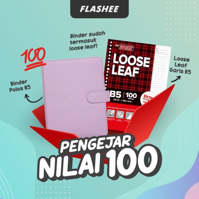 

Flashee Paket Set Binder B5 Sudah Termasuk Loose Leaf Isi 100 Lembar Paket Agenda Pengejar Nilai 100