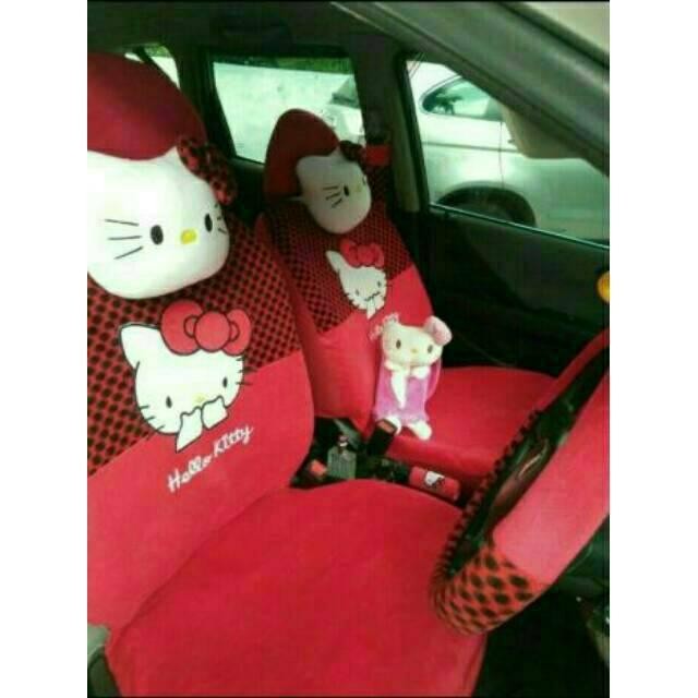 Sarung Cover Jok Bantal Mobil 18 In 1 Karakter Hello Kitty 2 Baris Jok Agya Ayla Karimun Brio