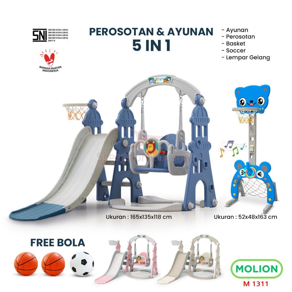 SNI Prosotan Mainan 5in1 HDPE Ayunan Anak Seluncuran Perosotan Ring Basket Playground Aman 001-M1311