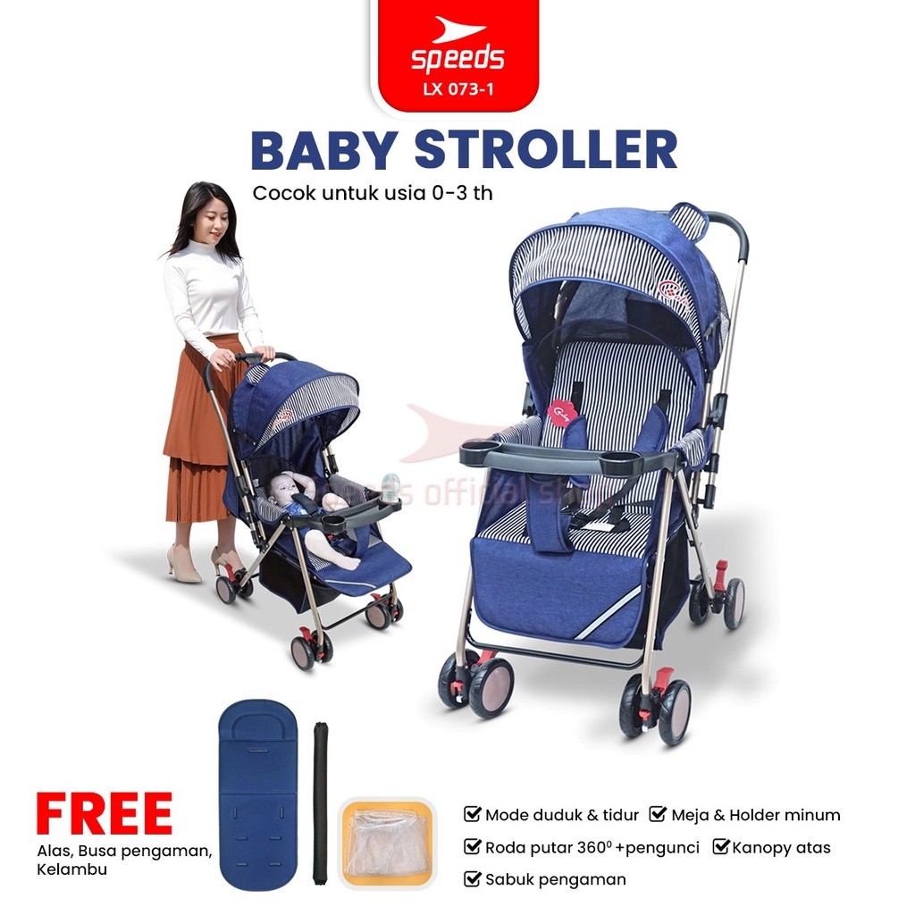 SPEEDS Stroller Anak Newborn Baby Premium Bayi Stroller Kereta Dorong Bayi Fitur Lengkap 073-1