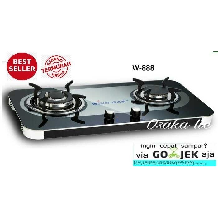Asli.. Kompor Gas Tanam Kaca Win Gas W-888 2 Tungku