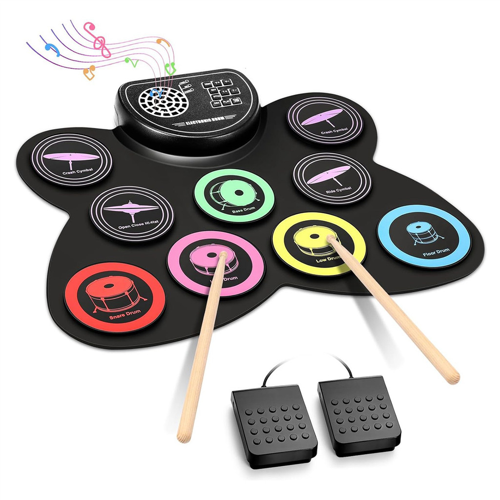 Hand Roll Drum Set,9 Drum Pad with Headphone