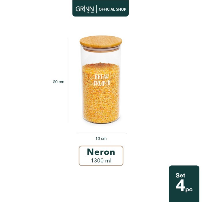 Grinn Living Set Paket Neron Glass Jar 1300 ml Toples Kayu Bambu