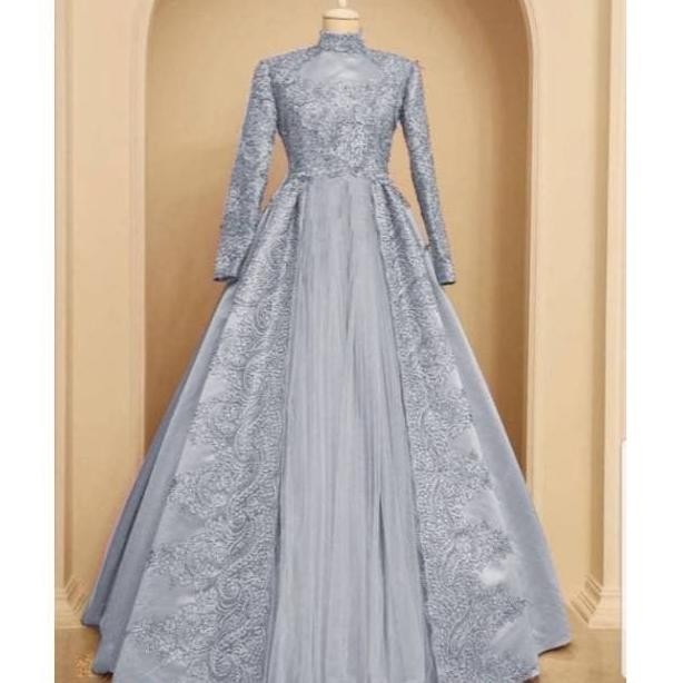 baju pesta mewah gamis nuraini abu xl brukat gaun remaja nur ta Terlaris