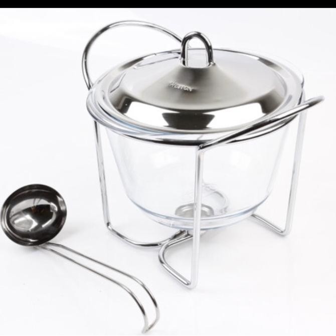 Prasmanan Soup Kaca/ Chafing Dish Stainless Steel & Pyrex 4.0 L Original Dan Terpercaya