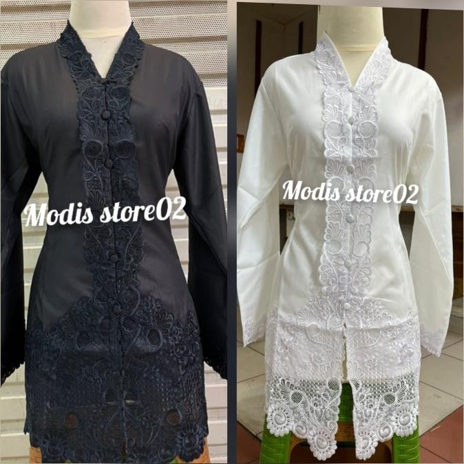 atasan kebaya encim khusus hitam putih lengan panjang terlaris